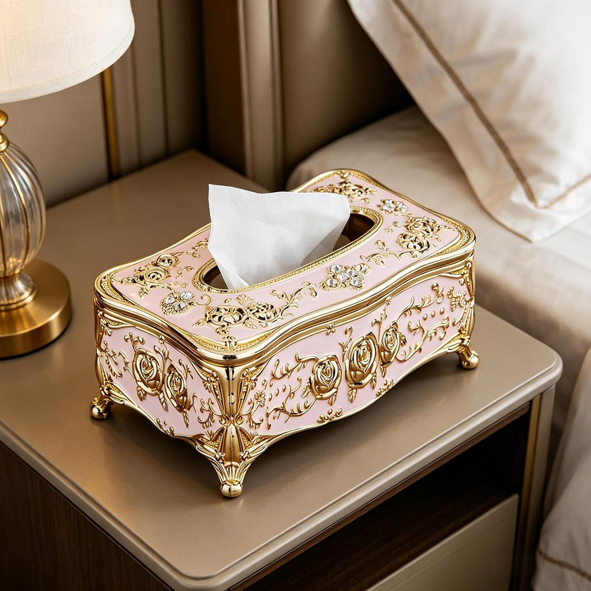 Vintage European Tissue Box Cover Rectangle Rose Pattern