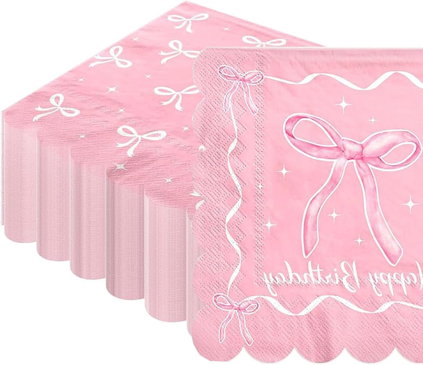 60Pcs Pink Bow Napkins-Coquette Birthday Decorations Bow Birthday Party Pink Bow Theme Table Decoration for Girls Bachelorette Bridal, Baby Shower Party Supplies