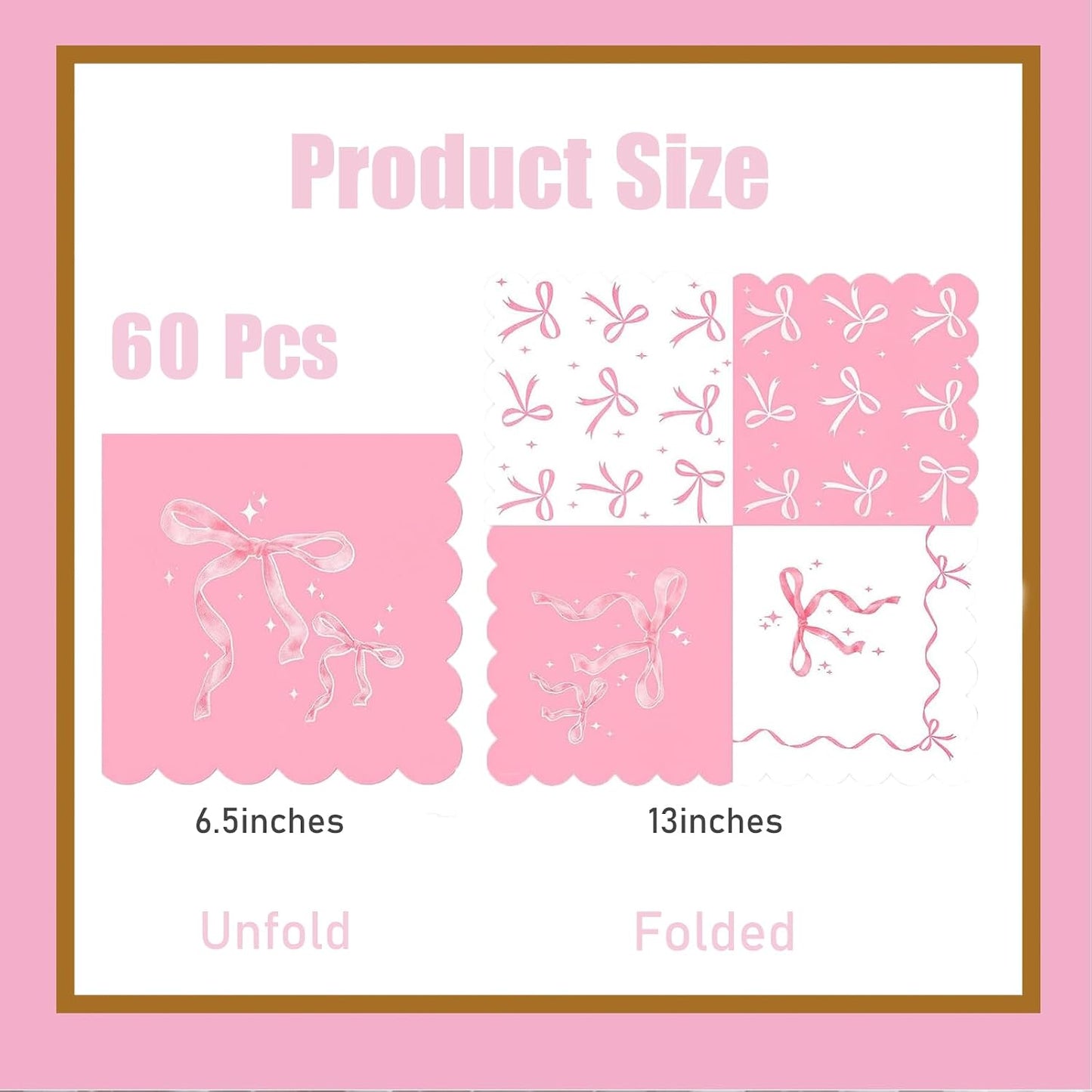 60Pcs Pink Bow Napkins-Coquette Birthday Decorations Bow Birthday Party Pink Bow Theme Table Decoration for Girls Bachelorette Bridal, Baby Shower Party Supplies