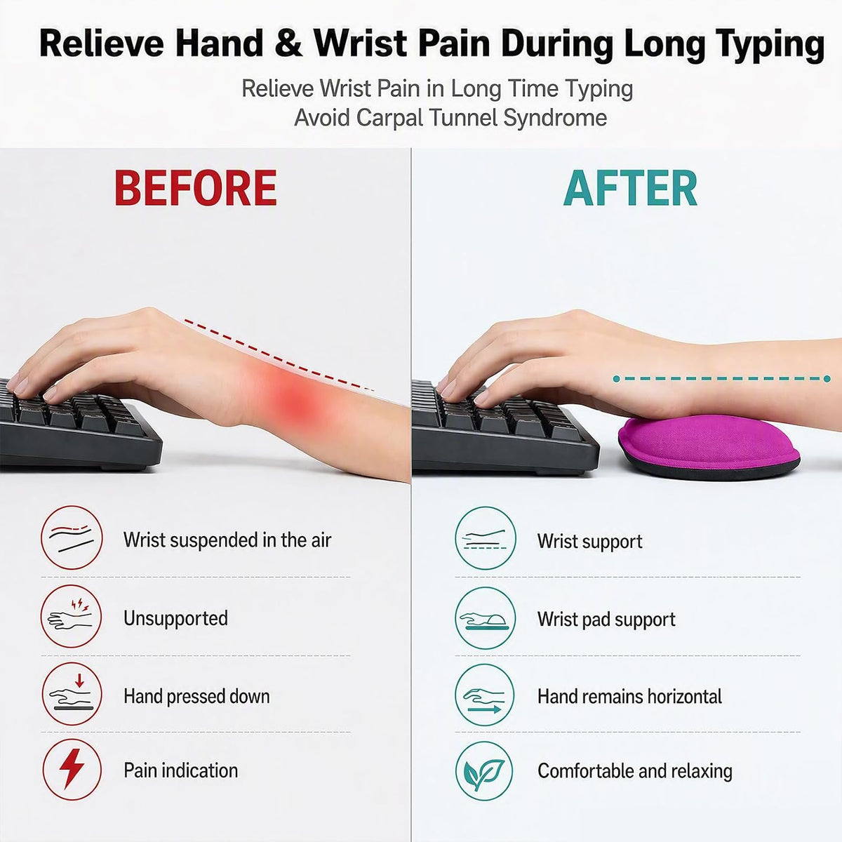 Keyboard Wrist Rest and Mouse Wrist Rest Set - Ergonomic Memory Foam Wrist Cushion - for Wrist Support on Computer, Laptop, Office, Playing Games, Typing Relieves Wrist Pain Rose Red