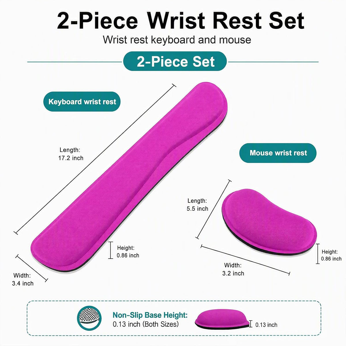 Keyboard Wrist Rest and Mouse Wrist Rest Set - Ergonomic Memory Foam Wrist Cushion - for Wrist Support on Computer, Laptop, Office, Playing Games, Typing Relieves Wrist Pain Rose Red