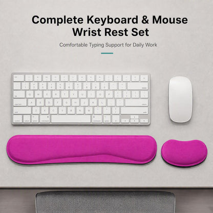 Keyboard Wrist Rest and Mouse Wrist Rest Set - Ergonomic Memory Foam Wrist Cushion - for Wrist Support on Computer, Laptop, Office, Playing Games, Typing Relieves Wrist Pain Rose Red
