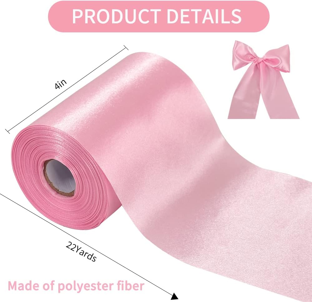 Pink Satin Ribbon Wide 4 Inch 22yd for Gift Wrap Christmas Decor