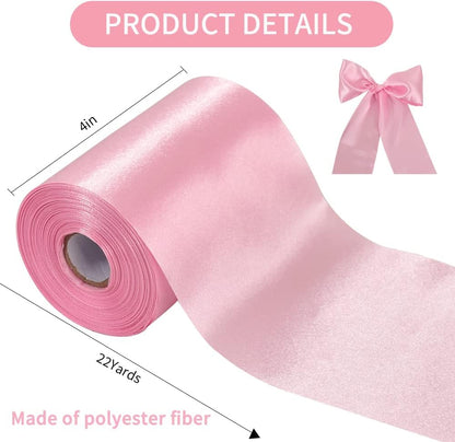 Pink Satin Ribbon Wide 4 Inch 22yd for Gift Wrap Christmas Decor
