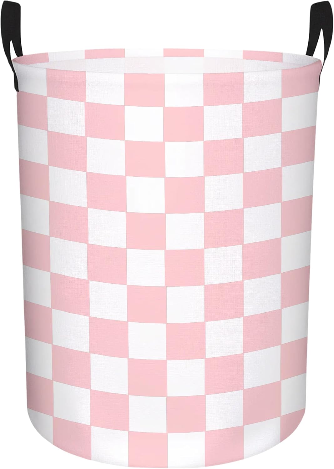 Boys Checkered Laundry Basket Collapsible Baby Gift Hamper Girls Canvas Toy Organizer Bins Kids Car Nursery Room Decor (Pink)
