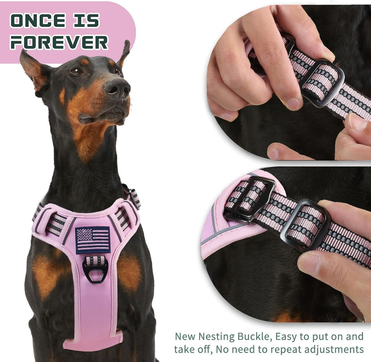 Tactical Dog Harness for Medium Dogs No Pull, Famous TIK Tok No Pull Puppy Harness, Fit Smart Reflective Pet Walking Harness for Training, Adjustable Dog Vest Harness with Handle Pink M