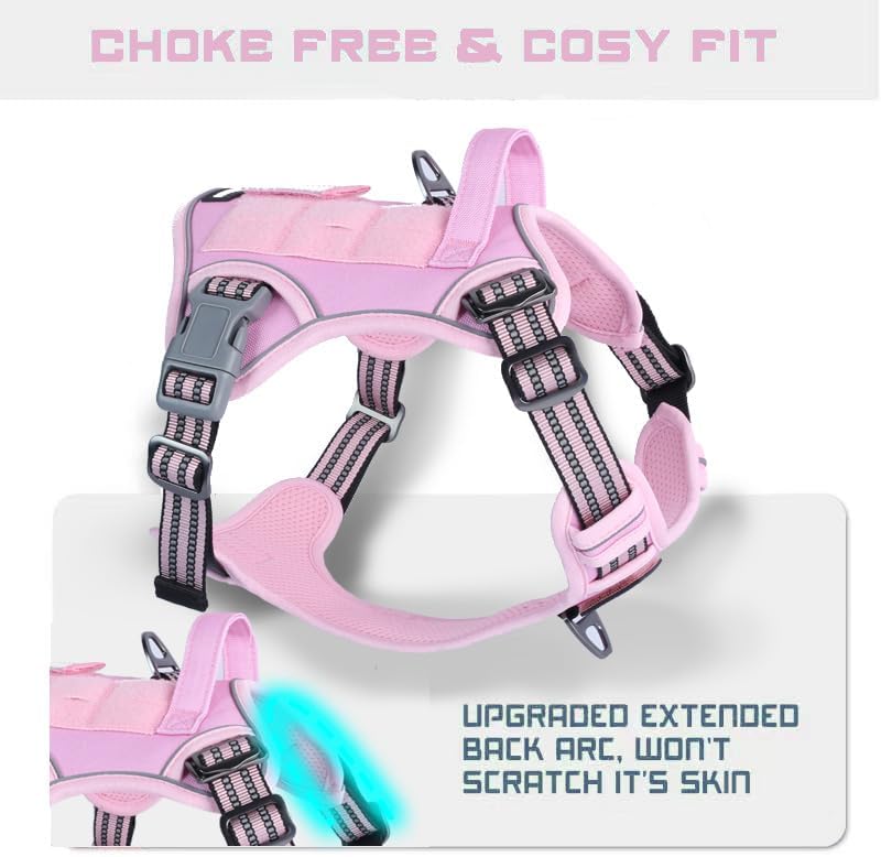 Tactical Dog Harness for Medium Dogs No Pull, Famous TIK Tok No Pull Puppy Harness, Fit Smart Reflective Pet Walking Harness for Training, Adjustable Dog Vest Harness with Handle Pink M