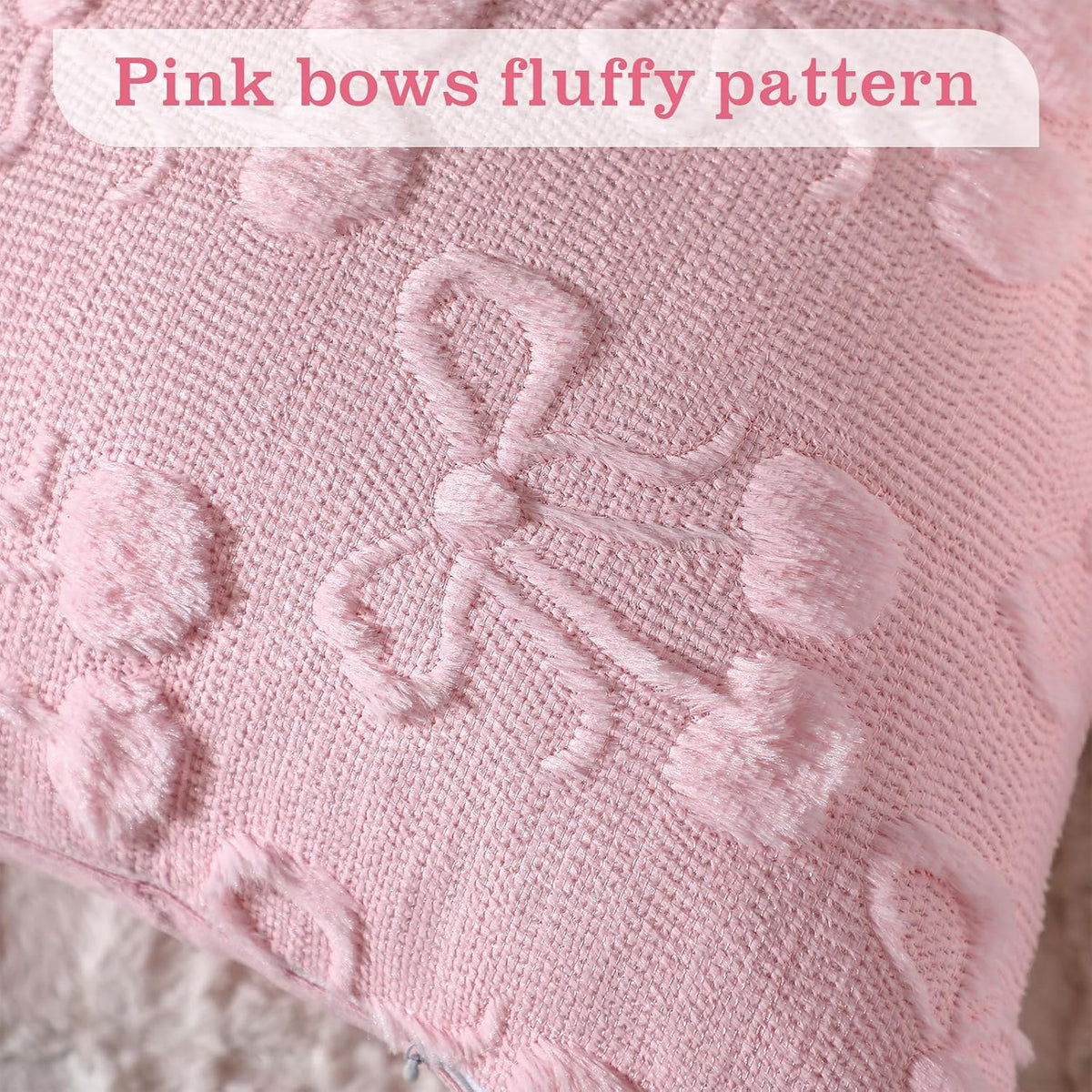 Pink Bow Pillow Covers Set of 2 Cute Cherry Throw Pillow Cover 18 x 18 Coquette Decor Preppy Soft Fluffy Plush Pillowcover Aesthetic Gift for Girls Room Decor Living Room Sofa Couch