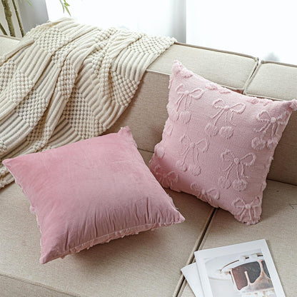 Pink Bow Pillow Covers Set of 2 Cute Cherry Throw Pillow Cover 18 x 18 Coquette Decor Preppy Soft Fluffy Plush Pillowcover Aesthetic Gift for Girls Room Decor Living Room Sofa Couch