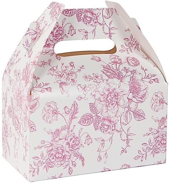 Balsa Circle 25 White Matte Pink Tote Gift Boxes Floral Printed Favor Holders Thank You Presents Wrapping Paper Box for Wedding Birthday Events Reception Catering Party Home Decorations Supplies