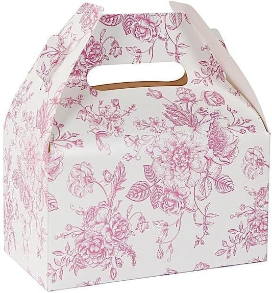 Balsa Circle 25 White Matte Pink Tote Gift Boxes Floral Printed Favor Holders Thank You Presents Wrapping Paper Box for Wedding Birthday Events Reception Catering Party Home Decorations Supplies