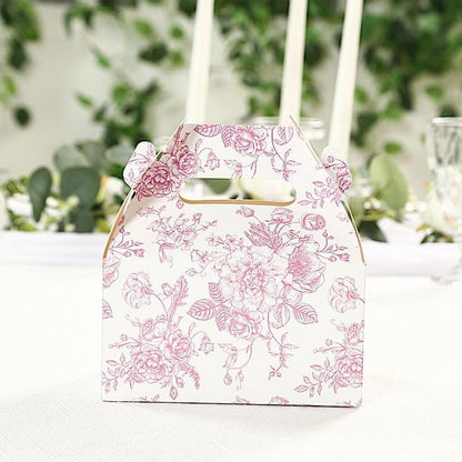 Balsa Circle 25 White Matte Pink Tote Gift Boxes Floral Printed Favor Holders Thank You Presents Wrapping Paper Box for Wedding Birthday Events Reception Catering Party Home Decorations Supplies