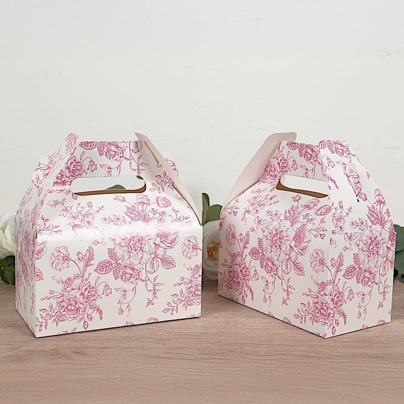 Balsa Circle 25 White Matte Pink Tote Gift Boxes Floral Printed Favor Holders Thank You Presents Wrapping Paper Box for Wedding Birthday Events Reception Catering Party Home Decorations Supplies