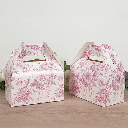 Balsa Circle 25 White Matte Pink Tote Gift Boxes Floral Printed Favor Holders Thank You Presents Wrapping Paper Box for Wedding Birthday Events Reception Catering Party Home Decorations Supplies
