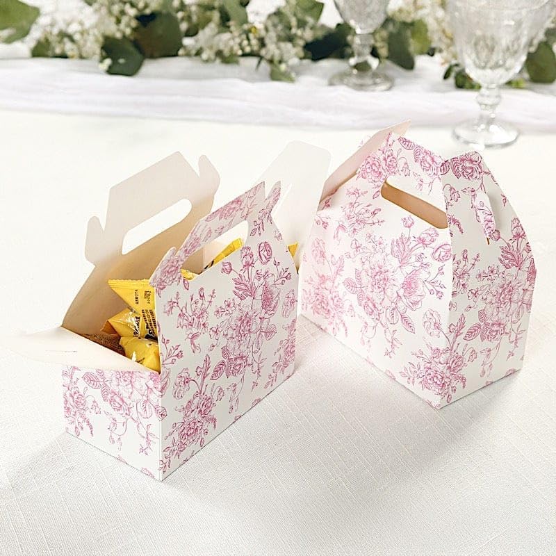Balsa Circle 25 White Matte Pink Tote Gift Boxes Floral Printed Favor Holders Thank You Presents Wrapping Paper Box for Wedding Birthday Events Reception Catering Party Home Decorations Supplies