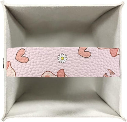 Modern PU Leather Tissue Cube Holder Hearts Pig Tissue Box Cover for Living Room Bedroom Print Square Tissue Box Holder Pink Desk Nightstand Facial Paper Organizer Home Decor