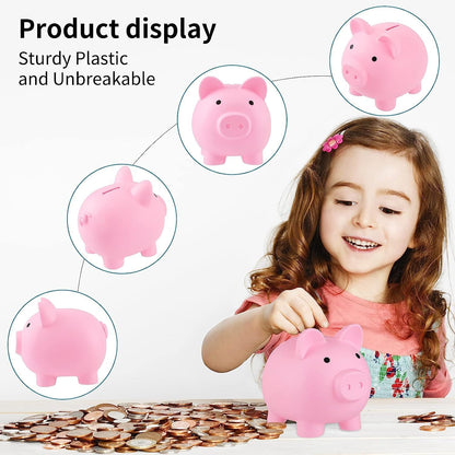 Piggy Bank for Kids, Plastic Coin Bank, Unbreakable Money Banks, Cute Piggy Banks for Kids, First Money Box, Best Birthday Gifts Home Decoration（Pink）