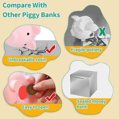 Piggy Bank for Kids, Plastic Coin Bank, Unbreakable Money Banks, Cute Piggy Banks for Kids, First Money Box, Best Birthday Gifts Home Decoration（Pink）