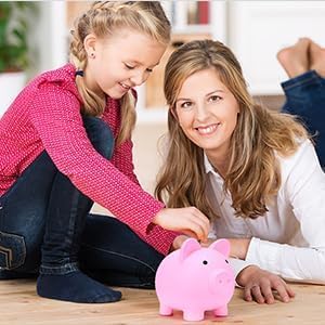 Piggy Bank for Kids, Plastic Coin Bank, Unbreakable Money Banks, Cute Piggy Banks for Kids, First Money Box, Best Birthday Gifts Home Decoration（Pink）