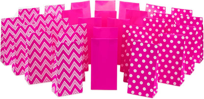 Pink Party Favor and Wrapped Treat Bags, Assorted Designs (30 Ct., 10 Each of Chevron, White Dots, Solid) for Valentines Day, Baby Showers, Bridal Showers, Birthdays, Care Packages, May Day