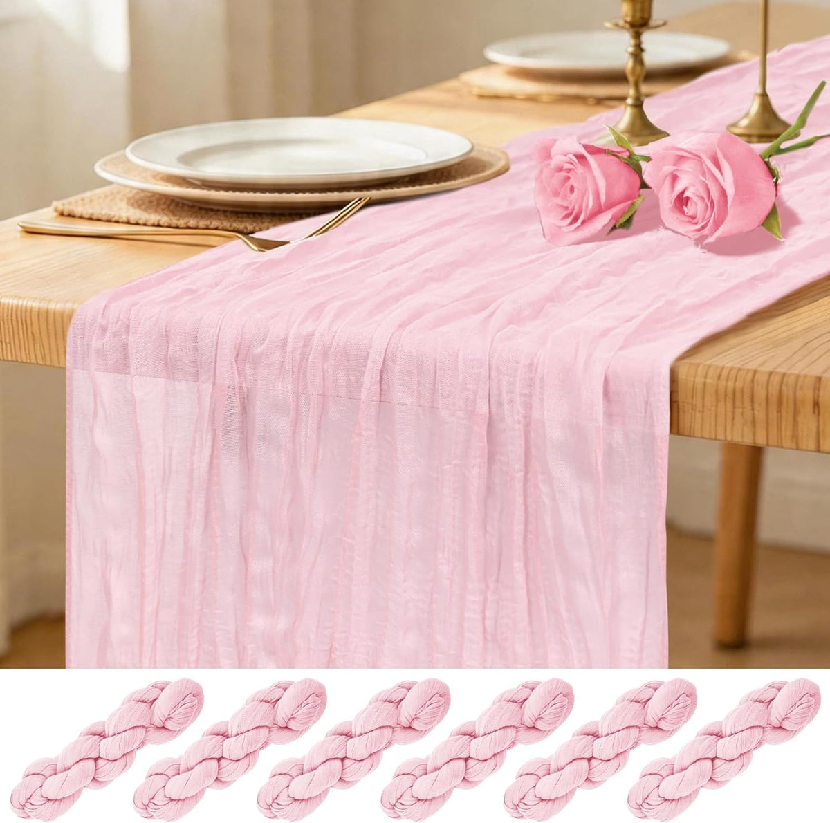 6 Pack Pink Cheesecloth Table Runner Boho Gauze Wedding Decor