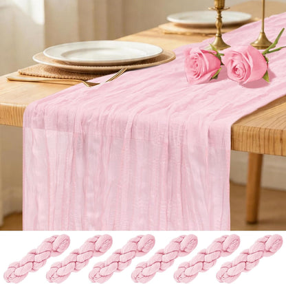 6 Pack Pink Cheesecloth Table Runner Boho Gauze Wedding Decor