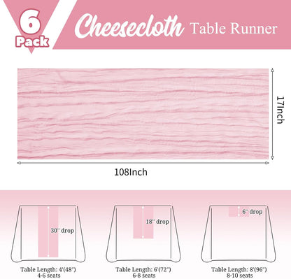 6 Pack Pink Cheesecloth Table Runner Boho Gauze Wedding Decor