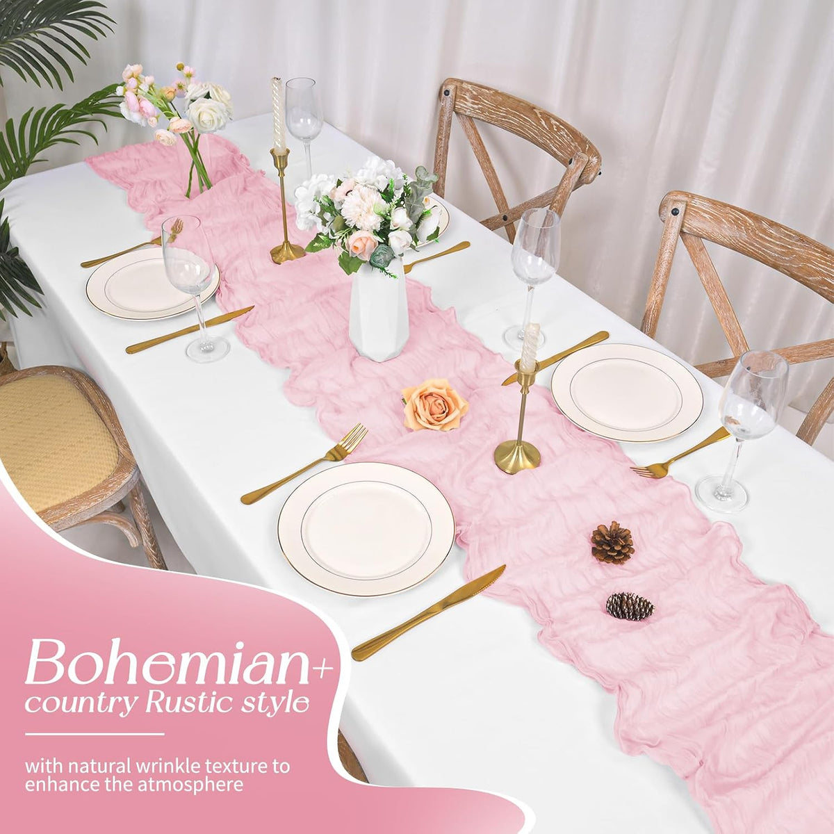 6 Pack Pink Cheesecloth Table Runner Boho Gauze Wedding Decor