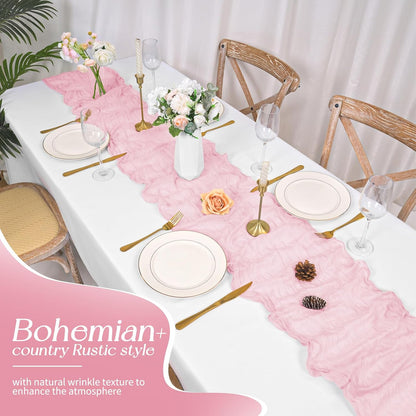 6 Pack Pink Cheesecloth Table Runner Boho Gauze Wedding Decor
