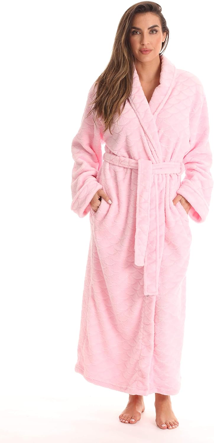 Velour Kimono Robe Hooded Bath Robes for Women Maxi Length