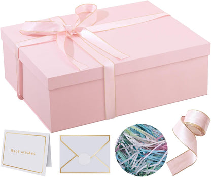 Extra Large Gift Box 16.5x13x5.5 inches,Pink Gift Boxes with Lids for Presents,Perfect for Birthday,Valentine's Day,Christmas,Anniversaries,Contains Card,Ribbon,Shredded Paper Filler.