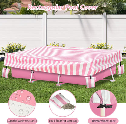 Rectangular Pool Cover,Waterproof Covers for 7' x 5' x 24" Rectangular Metal Frame Above Ground Outdoor Swimming Pool,with Tie-Down Ropes & 4 Sandbags,Increase Stability(Cover only,Pink)