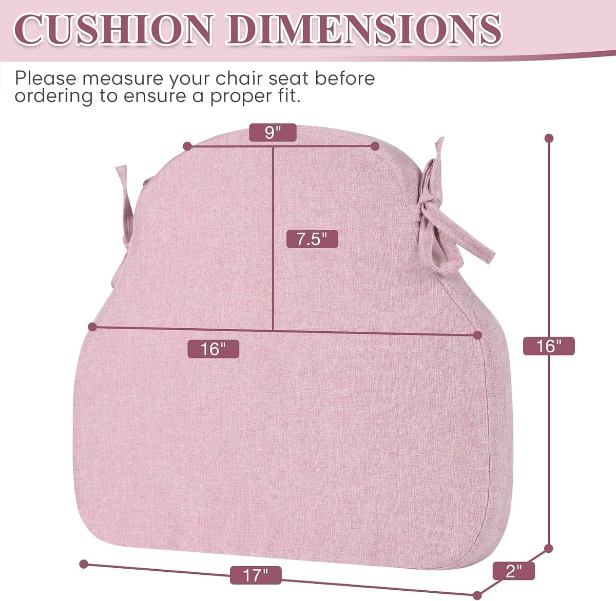 Dusty Pink Winsor Chair Cushions Seat Pads with Ties Set of 4