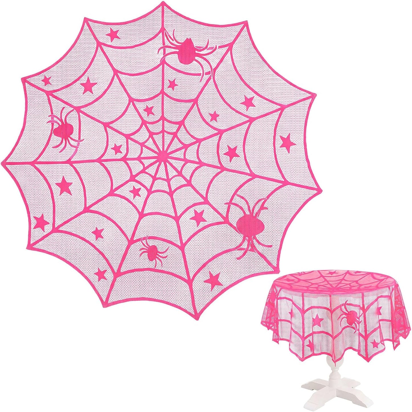 Halloween Pink Spider Web Tablecloth, Round 40 Inch