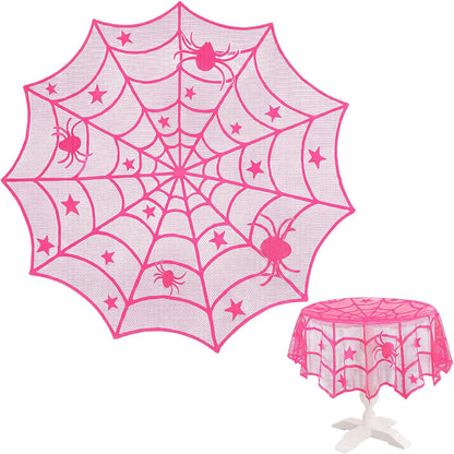 Halloween Pink Spider Web Tablecloth, Round 40 Inch