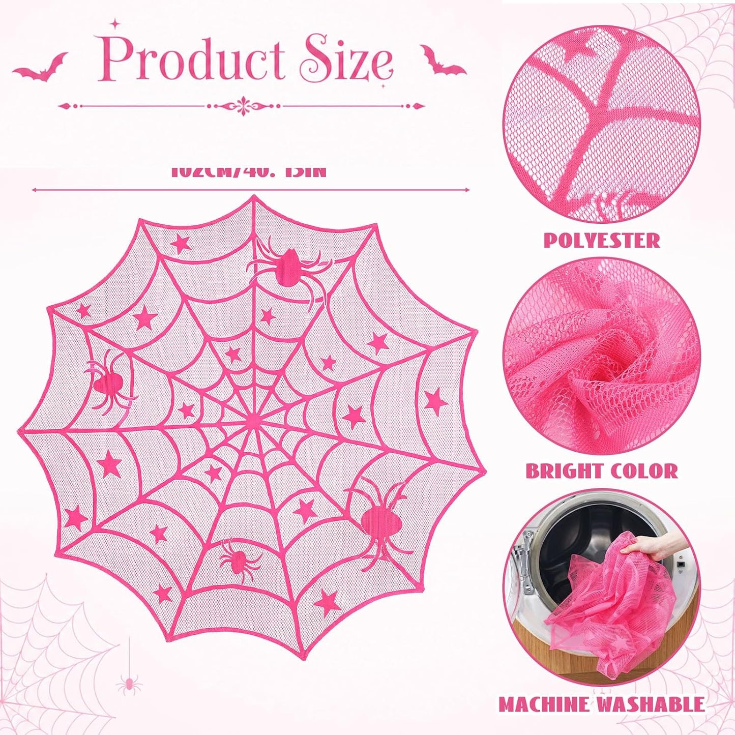 Halloween Pink Spider Web Tablecloth, Round 40 Inch