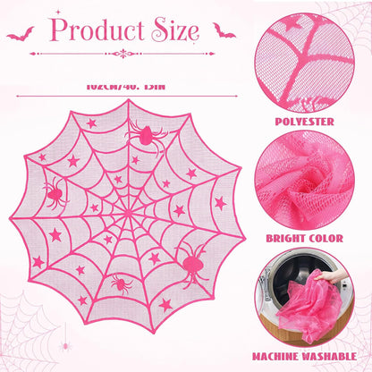 Halloween Pink Spider Web Tablecloth, Round 40 Inch