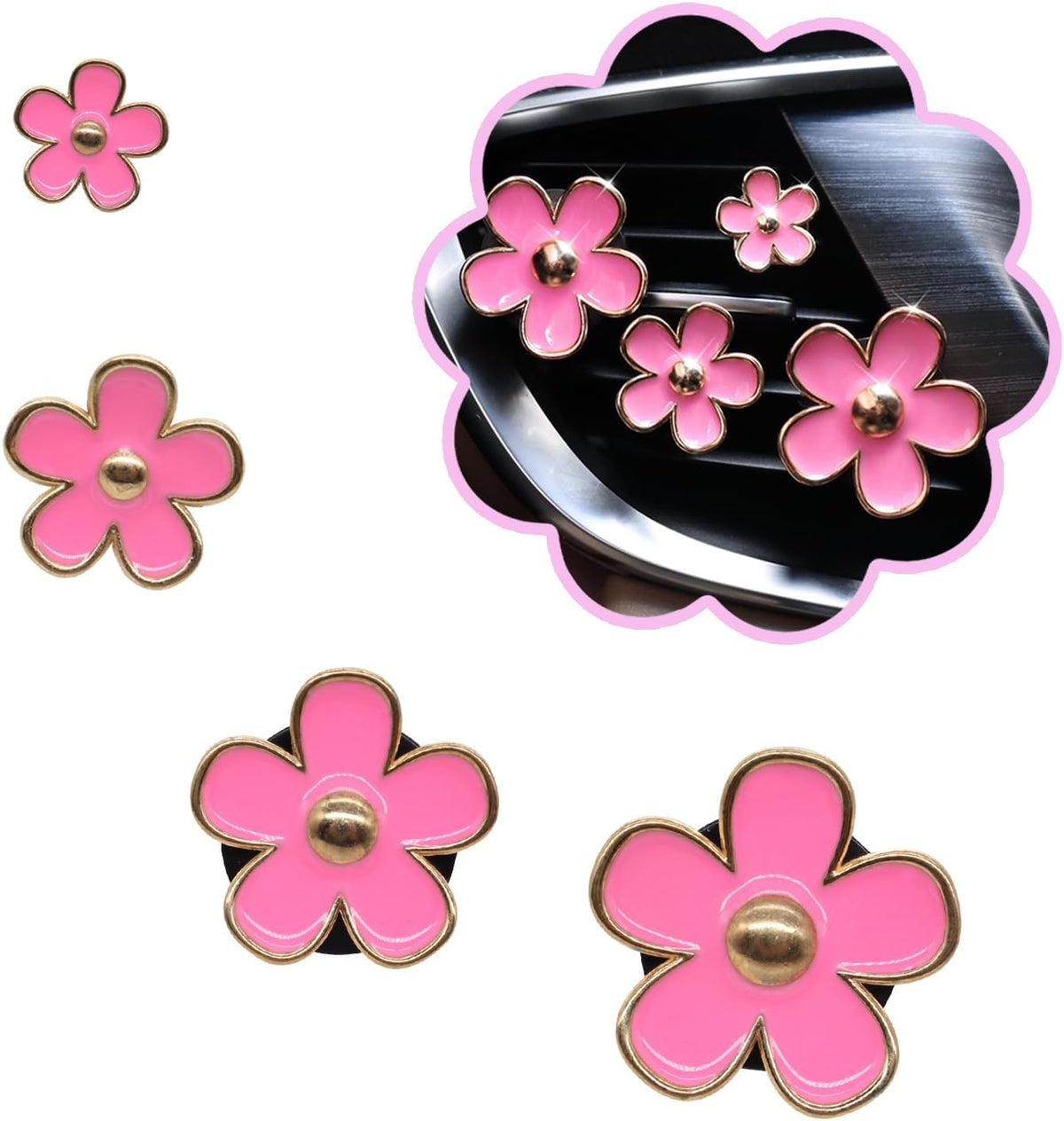 ORIESSE Pink Car Accessories,Flower Car Air Freshener Vent Clips