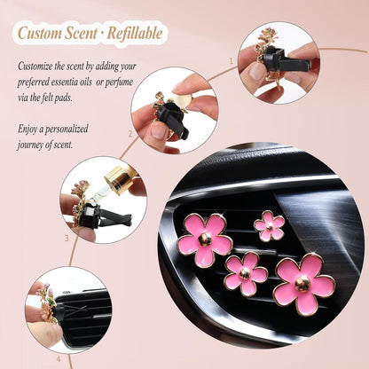 ORIESSE Pink Car Accessories,Flower Car Air Freshener Vent Clips