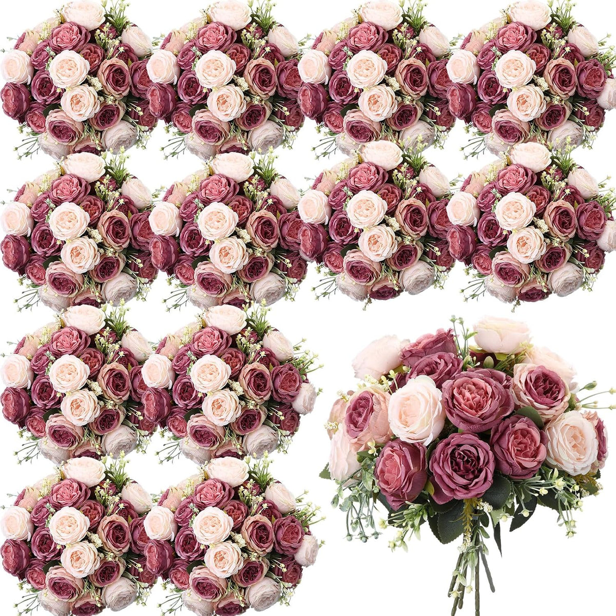 16 Bundles Artificial Peonies Flowers,Dusty Pink, Dusty Rose