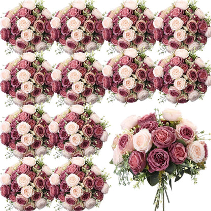 16 Bundles Artificial Peonies Flowers,Dusty Pink, Dusty Rose