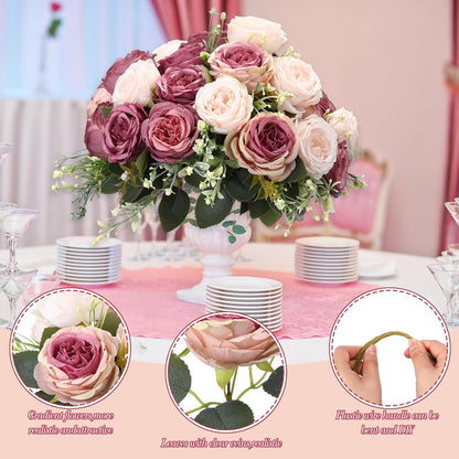 16 Bundles Artificial Peonies Flowers,Dusty Pink, Dusty Rose