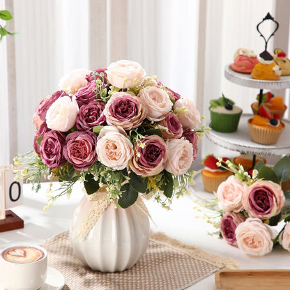 16 Bundles Artificial Peonies Flowers,Dusty Pink, Dusty Rose