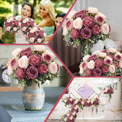 16 Bundles Artificial Peonies Flowers,Dusty Pink, Dusty Rose