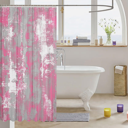 Abstract Shower Curtain for Bathroom Decor Modern Abstract Art Bath Curtain Pink White Bathroom Accessories Luxury Waterproof Polyester Fabric Geometric with 12 Hooks 72"x72"
