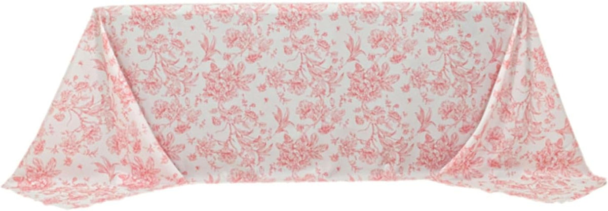 Polyester Rectangular Tablecloth 90"x132" White with Pink French Toile Pattern - Sophisticated Table Cover for Chic Weddings & Events