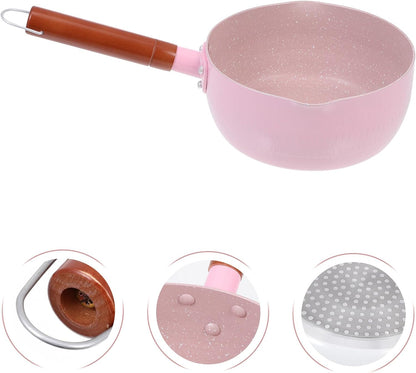 18cm Pink Maifan Stone Food Saucepan, Aluminium Cooking Pot for Complementary Feeding, Household Kitchen Stockpot for Soup and Sauce
