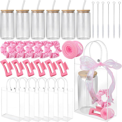 25 Pcs Sleepover Party Supplies for Girls, Pink Spa Birthday Party Supplies with Cups Clips Scrunchies Gift Bags Ribbon, Slumber Party Supplies for Girl Decorations Bow Party Favors for Girls