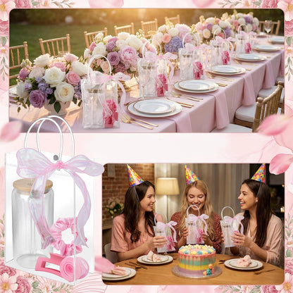 25 Pcs Sleepover Party Supplies for Girls, Pink Spa Birthday Party Supplies with Cups Clips Scrunchies Gift Bags Ribbon, Slumber Party Supplies for Girl Decorations Bow Party Favors for Girls