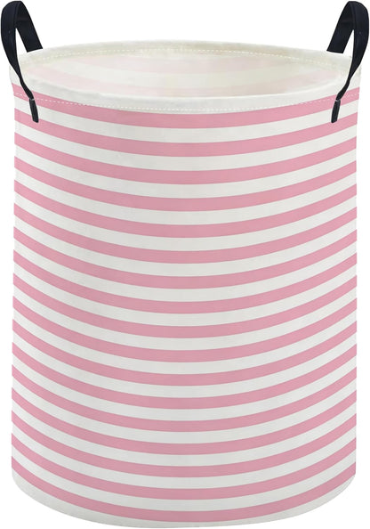 Kids Laundry Basket,Pink Hamper Collapsible Canvas Waterproof Storage Bin for Girls, Cute Hamper,Gift Baskets(Pink stripes)